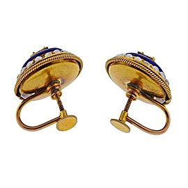 Antique Victorian Gold Diamond Enamel Earrings
