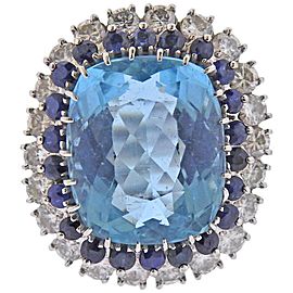 Gold Diamond Sapphire 14.5 Carat Aquamarine Ring