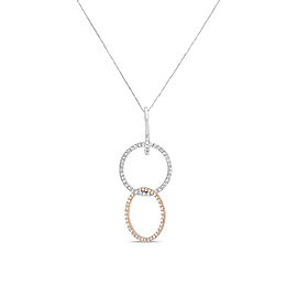 18K White and Rose Gold 1/2 Cttw Diamond Double Interlocked Circle 18" Pendant Necklace (G-H Color, SI2-I1 Clarity)