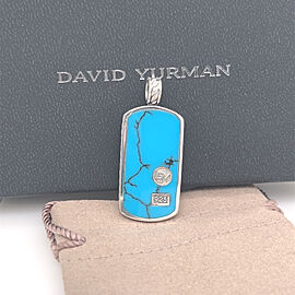David Yurman Exotic Turquoise Stone Streamline Silver Men's Dog Tag Pendant