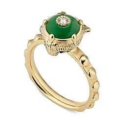 Gucci Le Marches Des Merveilles 18K Yellow Gold, Jade And Diamond Ring