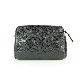 Chanel Black Caviar Leather CC Logo Cosmetic Pouch 4C1111