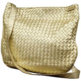 Bottega Veneta Messenger Metallic 227211 Gold Woven Leather Cross Body Bag