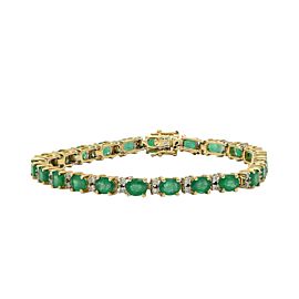 Sea Wave Diamonds 14k Yellow Gold 7.5CT Emerald and Diamond Bracelet