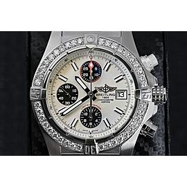 Breitling Avenger II Cream Dial Custom Diamond Bezel Mens 43mm Watch
