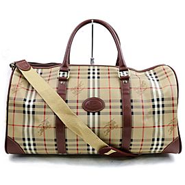 Burberry Duffle 872017 Nova Check Boston with Strap Light Brown Coated Canvas Weekend/Travel Bag