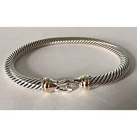 David Yurman Sterling Silver 925 5mm Cable Buckle 18k Gold Cuff Bracelet