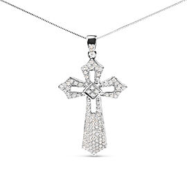 .925 Sterling Silver 1.00 Cttw Diamond Fleur De Lis Cross 18" Pendant Necklace (H-I Color, I2-I3 Clarity)