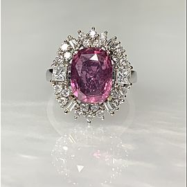 18K White Gold Cushion Cut Pink Sapphire Diamond Ring