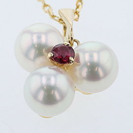 MIKIMOTO 18k Yellow Gold 3P Pearl Ruby Necklace LXGBKT-501