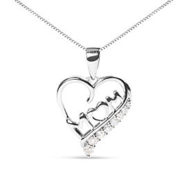 .925 Sterling Silver 1/4 Cttw Diamond "Mom" and Open Heart 18" Pendant Necklace (I-J Color, I2-I3 Clarity)