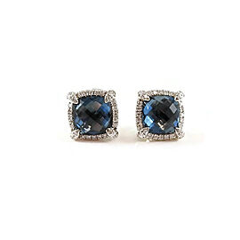 David Yurman Sterling Silver .29tcw Hampton Blue Topaz Diamond Chatelaine Stud Earrings