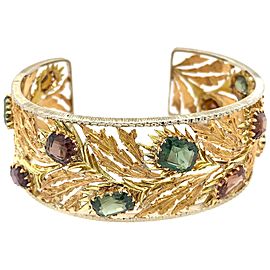 Mario Buccellati 18 Karat Yellow Gold Multicolored Gemstones Leaf Bracelet