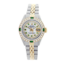 Rolex Datejust 6917 Two-Tone Mother of Pearl Diamond Dial & Emerald 26mm Womens Watch