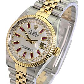 White Mop Men's Datejust 2tone Ruby Dial 18k Gold Fluted Bezel Watch