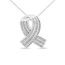 14K White Gold 2 5/8 Cttw Channel Set Round and Baguette Diamond Awareness Ribbon Pendant (H-I Color, I1-I2 Clarity) - Chain Not Included