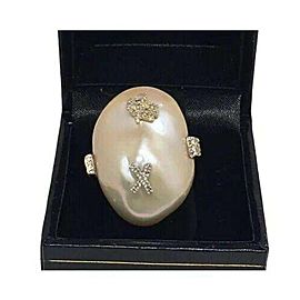 Diamond Freshwater Pearl Ring 14k Gold Baroque Women Certified $2,950