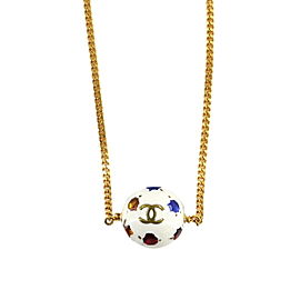 CHANEL Gold/Rhinestone Coco Logos Ball Necklace