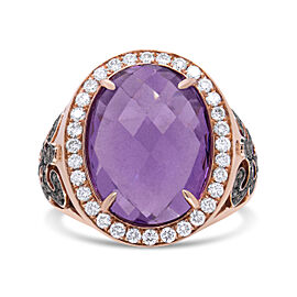 18K Rose Gold 18x13 MM Oval Cut Purplse Amethyst and 1.00 Cttw Diamond Cocktail Ring (Champagne and F-G Color, VS1-VS2 Clarity) - Ring Size 6.5