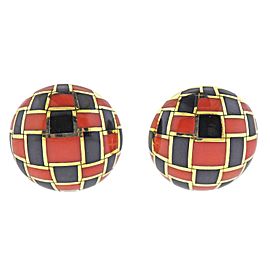 Tiffany & Co Black Jade Coral Gold Checkered Earrings