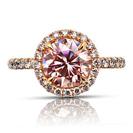 2 CARAT FANCY INTENSE ORANGY PINK COLOR VVS1 CLARITY HALO DIAMOND ENGAGEMENT RING 18K ROSE GOLD GIA CERTIFIED 2 CT FIOP VVS1 BY MIKE NEKTA