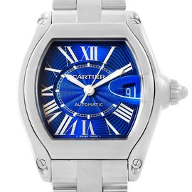 Cartier Roadster Mens Stainless Steel Large Blue Dial Watch W62048V3