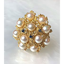 14K Yellow Gold Blue Sapphire Pearl Ring