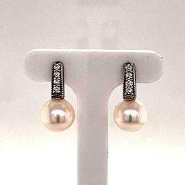 Diamond Akoya Pearl Earrings 14 KT 8.55 mm Certified $1,895