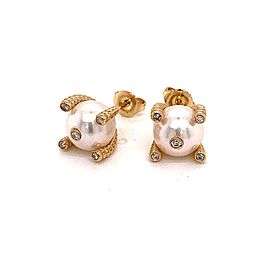 Diamond Large Akoya Pearl Earrings 14k Gold 9.25 mm Certified $2,950