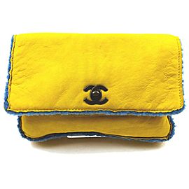Chanel Yellow Shearling Mouton CC Turnlock Classic Flap Clutch Bag 863046