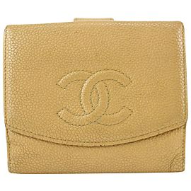 Chanel Beige Caviar CC Logo Coin Purse Compact Wallet 70cas630