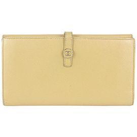 Chanel Beige Calfskin Leather CC Button Line Long Wallet 1013cc17