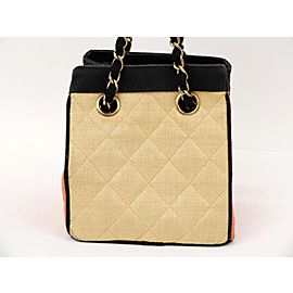 Chanel Bicolor Raffia Straw CC Logo Quilted Chain Basket Bag 858721