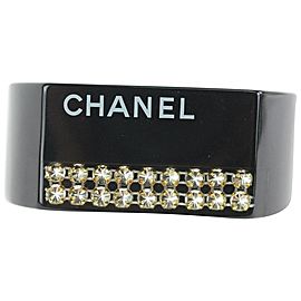Chanel 06P Black CC Crystal Logo Cuff Bangle Bracelet 106c10