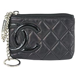 Chanel Black Quilted Leather Cambon Ligne Key Pouch Change Keychain 107c43