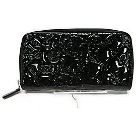 Chanel Black Embossed Patent Charm Zippy Wallet Long Zip Around 862355