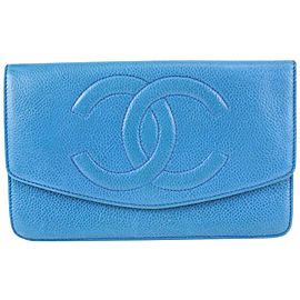 Chanel Large Blue Caviar Leather CC Logo Timeless Wallet Flap 930c14