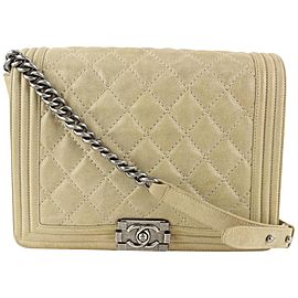 Chanel Taupe Beige Quilted Suede Large Boy Bag SHW L113c24