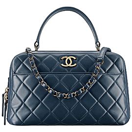 Chanel Camera Bag Quilted Lambskin Small Trendy Cc Bowling 2way 2ce0109 Blue Leather Satchel