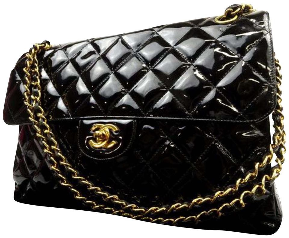 Handbags Chanel Chanel Large Handbag 2.55 Jumbo in Black Quilted Patent Leather Hand Bag