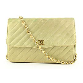 Chanel Chevron Quilted Gold Leather Chain Flap Bag 726cas324