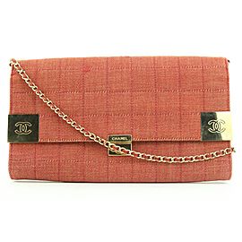 Chanel Large Red Quilted Denim Chocolate Bar Chain Flap Bag or Clutch 862818