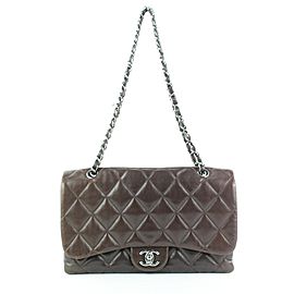 Chanel Dark Brown Quilted Lambskin Jumbo Classic Flap Silver SHW 1CC922