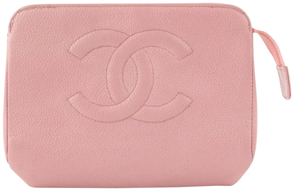 Chanel Pink Caviar Leather CC Logo Cosmetic Pouch Toiletry Bag 497cas67