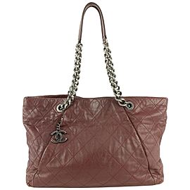 Chanel Dark Red Quilted Leather Antique Silver Chain Tote 118c36