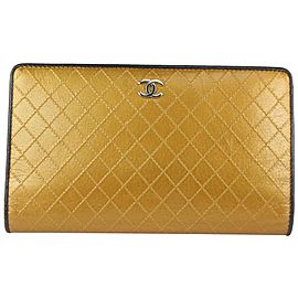 Chanel Quilted Gold x Black Leather CC Logo Long Bifold Wallet 1012c44