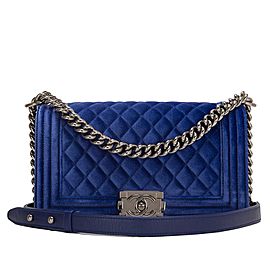 Chanel Handbag Boy Quilted Medium 6ck1202 Blue Velvet Cross Body Bag