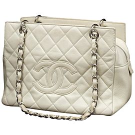Chanel Off-White Quilted Caviar Petite Shopping Tote 233992