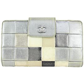 Chanel Silver Chocolate Bar Patchwork Long Bifold Wallet 8cc929