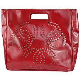 Chanel Red Patent 3 CC Perforated Tote Bag 7C1021